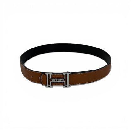 🤎 Hermès Reversible Leather Belt Brown & Black Silver H Buckle 115cm Luxury Men’s Belt