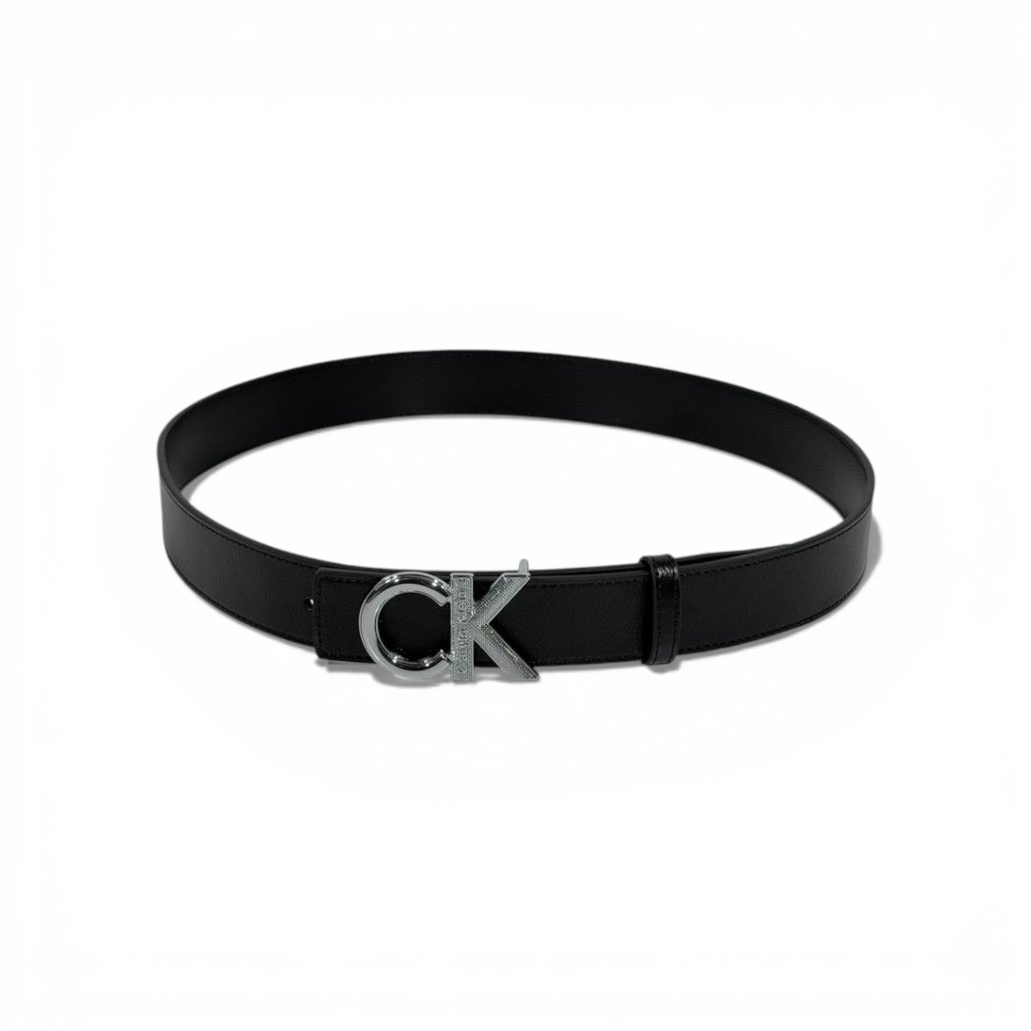 🖤 Calvin Klein Black Leather Belt Silver CK Buckle 115cm Men’s Luxury Belt