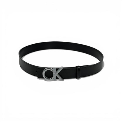 🖤 Calvin Klein Black Leather Belt Silver CK Buckle 115cm Men’s Luxury Belt