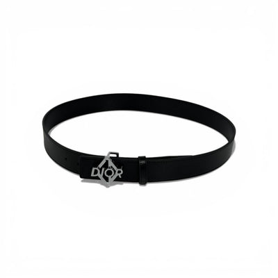 🖤 Dior Black Leather Belt Silver Logo Buckle 110cm Luxury Men’s Belt
