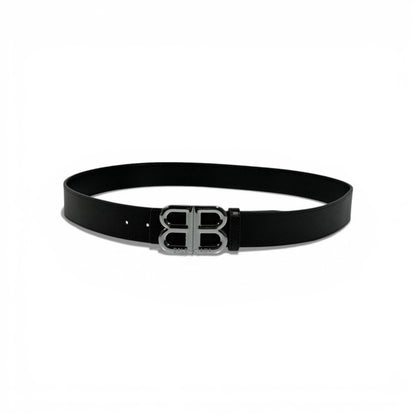 🖤 Balenciaga BB Black Leather Belt Silver Buckle 110cm | Luxury Men’s Belt