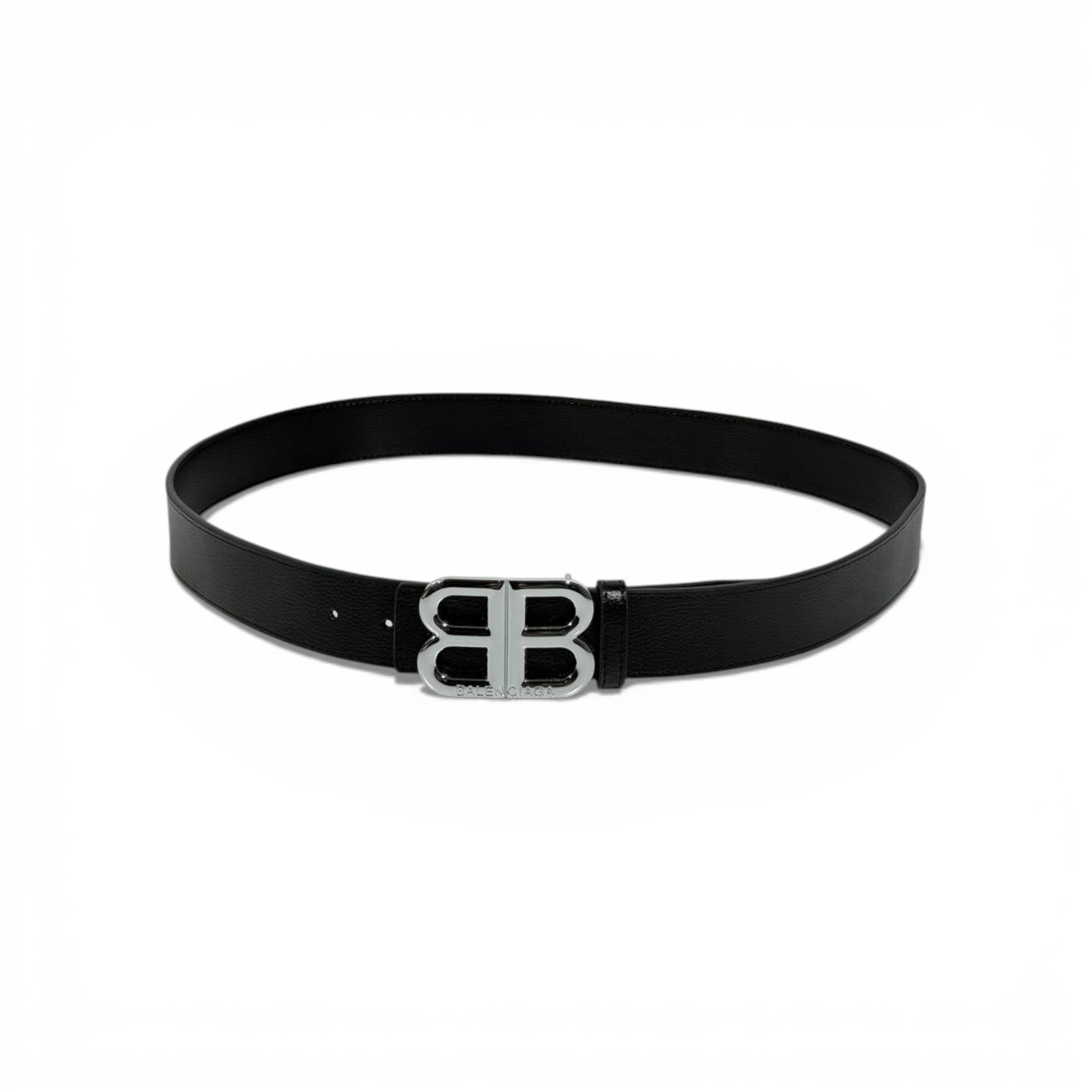 🖤 Balenciaga BB Black Leather Belt Silver Buckle 110cm | Luxury Men’s Belt