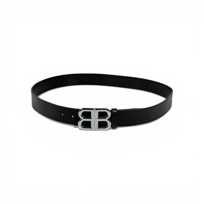 🖤 Balenciaga BB Black Leather Belt Silver Buckle 110cm | Luxury Men’s Belt