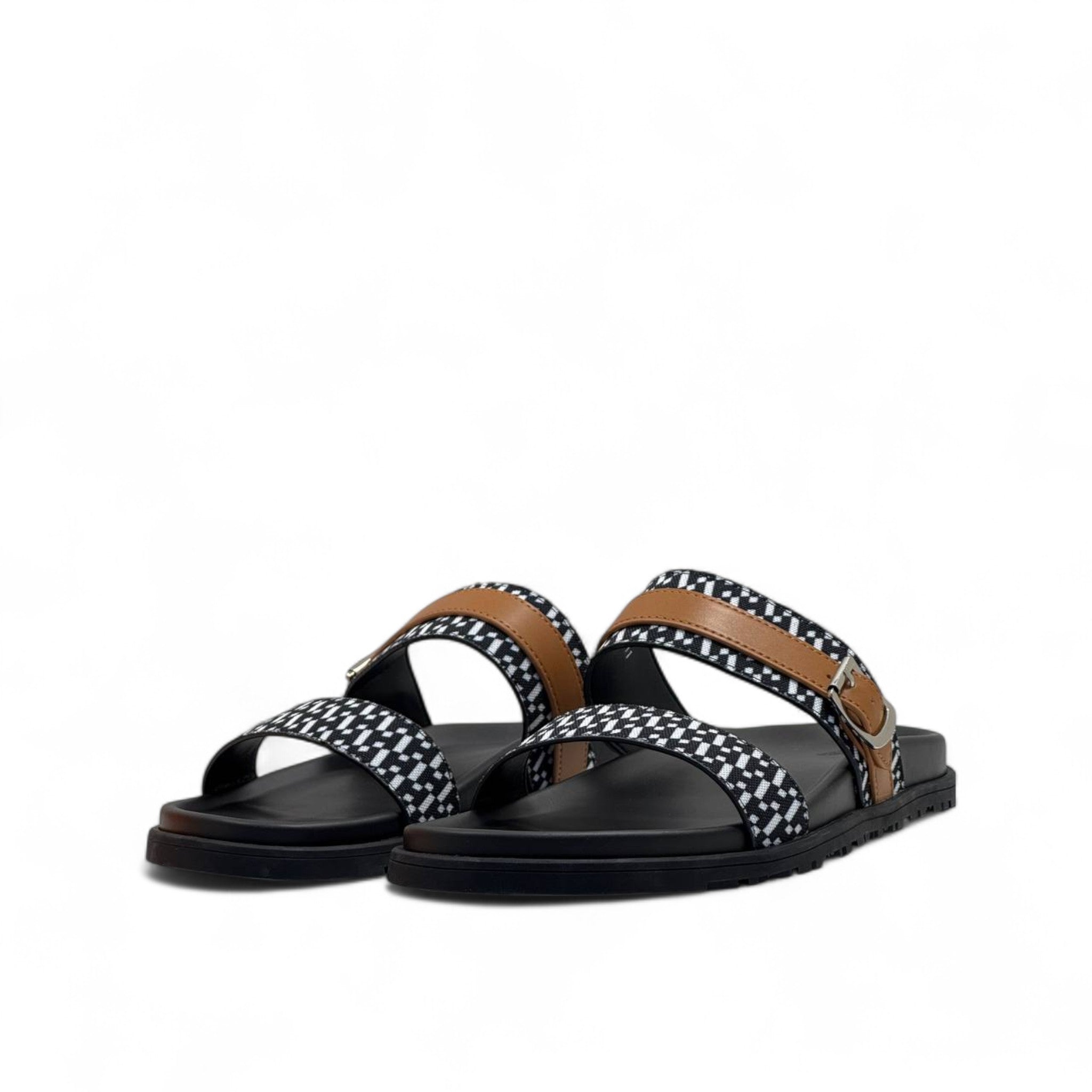 Hermès Men's Double Strap Sandals – Black & Tan Elegance 🖤🟤