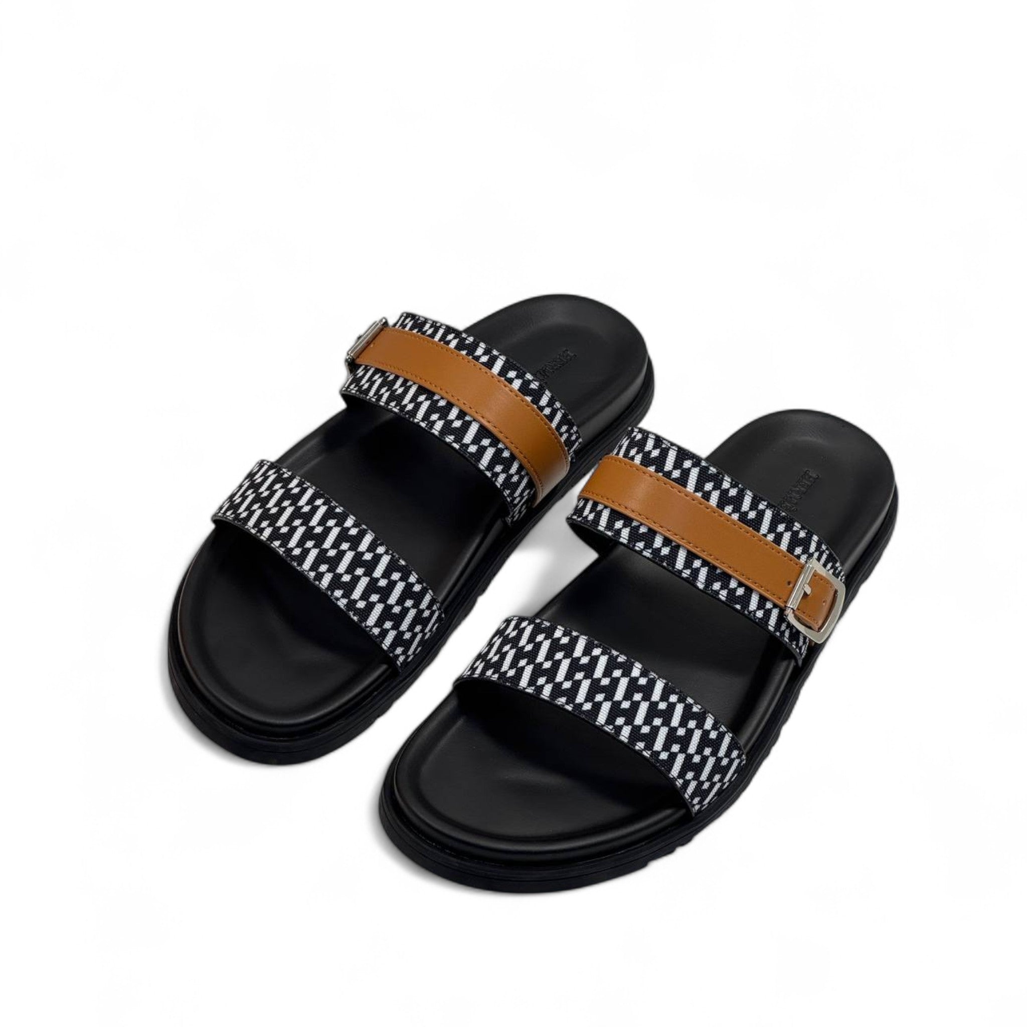 Hermès Men's Double Strap Sandals – Black & Tan Elegance 🖤🟤