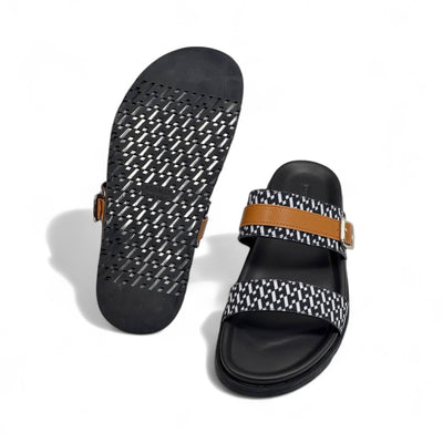 Hermès Men's Double Strap Sandals – Black & Tan Elegance
