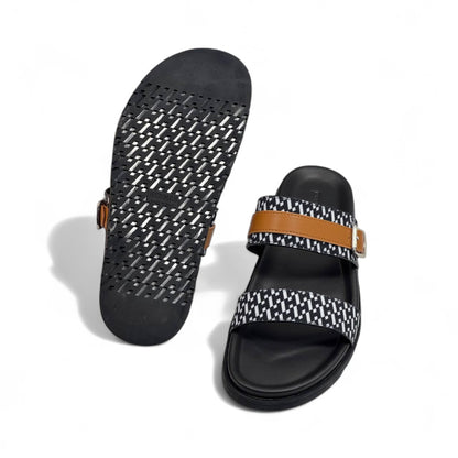 Hermès Men's Double Strap Sandals – Black & Tan Elegance 🖤🟤