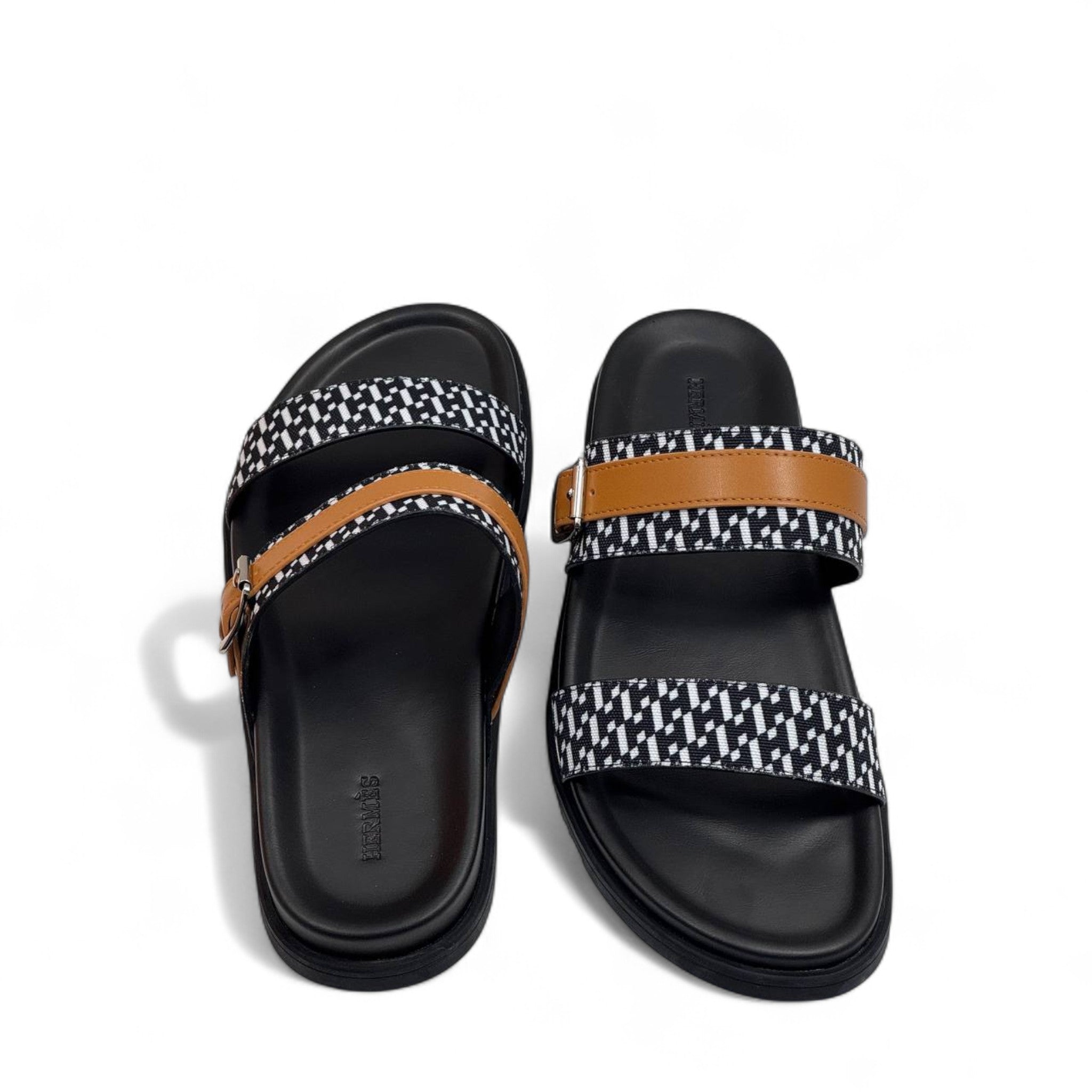 Hermès Men's Double Strap Sandals – Black & Tan Elegance 🖤🟤