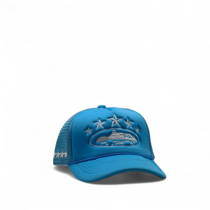 Corteiz Tank Trucker Cap – Sky Blue Storm Edition 💙⚡