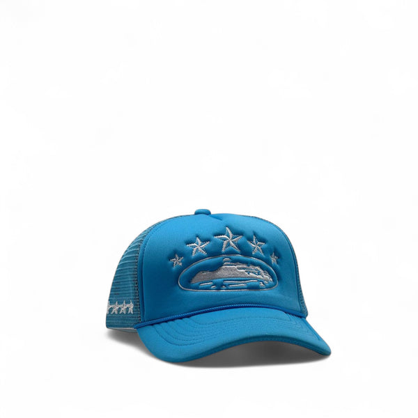 Corteiz Tank Trucker Cap – Sky Blue Storm Edition