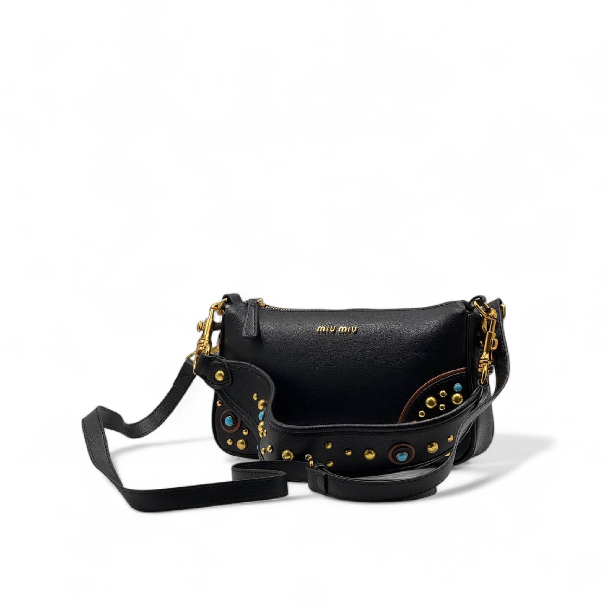 👜 Miu Miu Black Studded Shoulder Bag – Edgy Glamour, Italian Craft 💎🇮🇹
