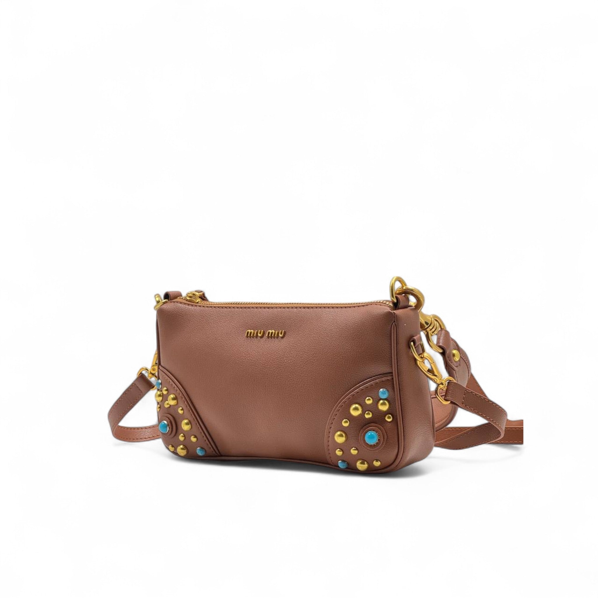 👜 Miu Miu Brown Studded Leather Bag – Warm Tones, Fierce Elegance 🟤✨