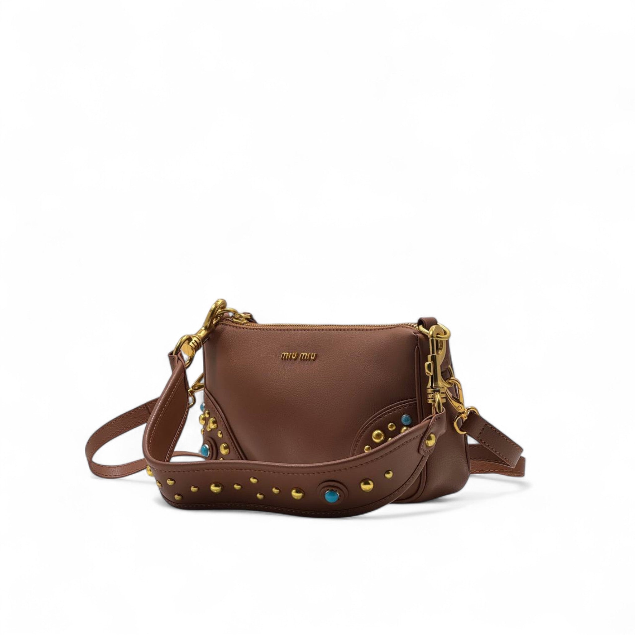 👜 Miu Miu Brown Studded Leather Bag – Warm Tones, Fierce Elegance 🟤✨