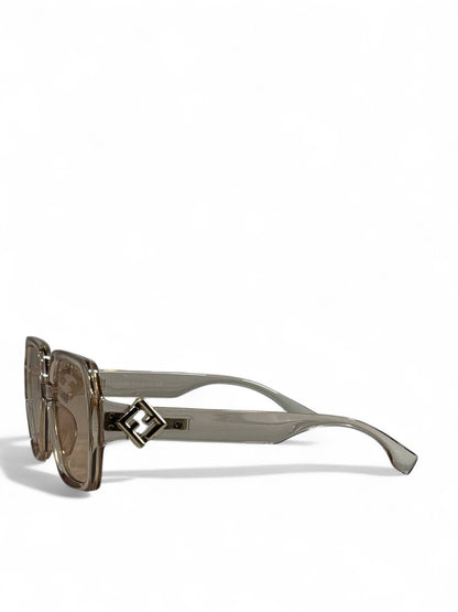 🤎 Fendi Transparent Beige Oversized Sunglasses – Gold Accent Edition