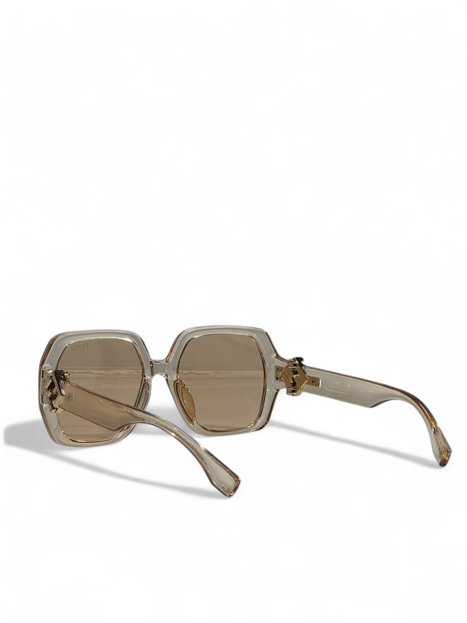 🤎 Fendi Transparent Beige Oversized Sunglasses – Gold Accent Edition