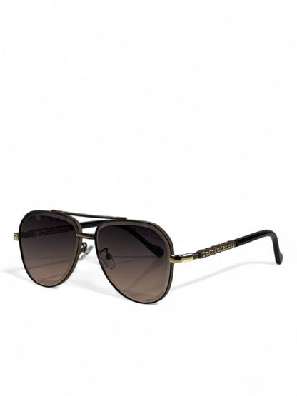 🕶️ Gucci Aviator Sunglasses – Black & Gold Signature Chain Edition