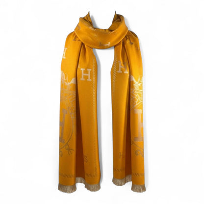 🧡 Hermès Double-Face Scarf – Golden Radiance & Timeless Sophistication