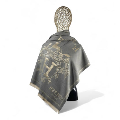 🤍🩶 Hermès Double-Face Scarf – Grey & Cream Elegance