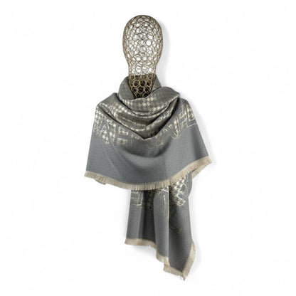 🤍🖤 Chanel Double-Face Scarf – Grey Elegance Edition