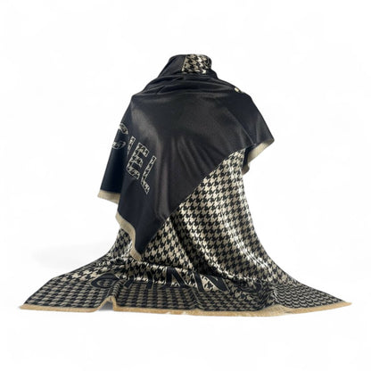 🖤🤍 Chanel Double-Face Scarf – Classic Houndstooth Edition
