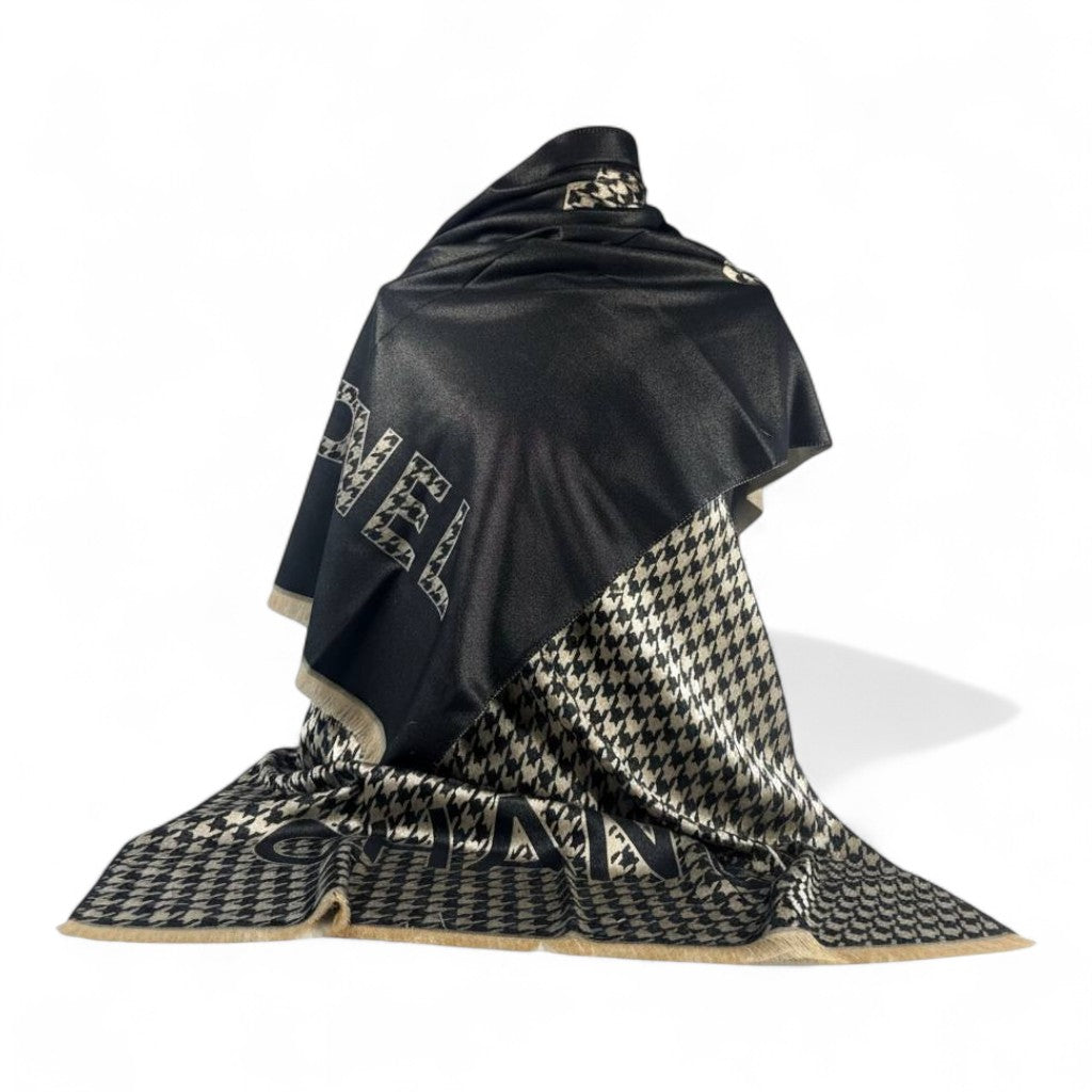🖤🤍 Chanel Double-Face Scarf – Classic Houndstooth Edition