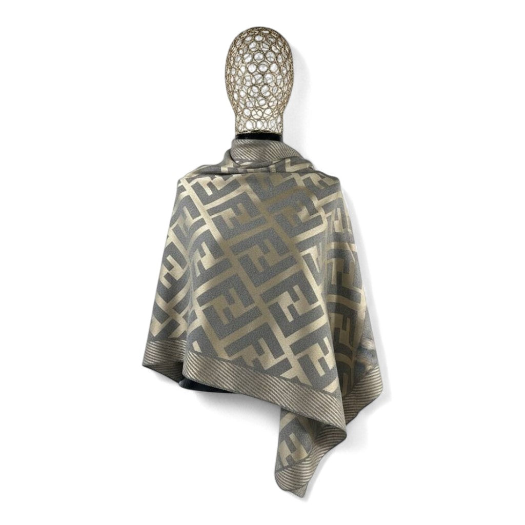 🩶✨ Fendi Double-Face Scarf – Beige & Grey Luxe Edition