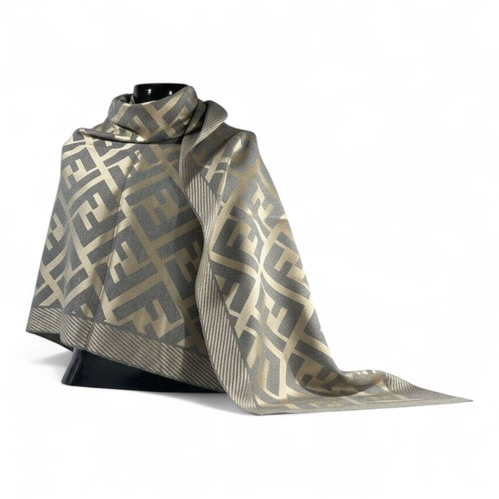 🩶✨ Fendi Double-Face Scarf – Beige & Grey Luxe Edition