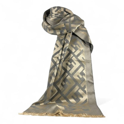 🩶✨ Fendi Double-Face Scarf – Beige & Grey Luxe Edition