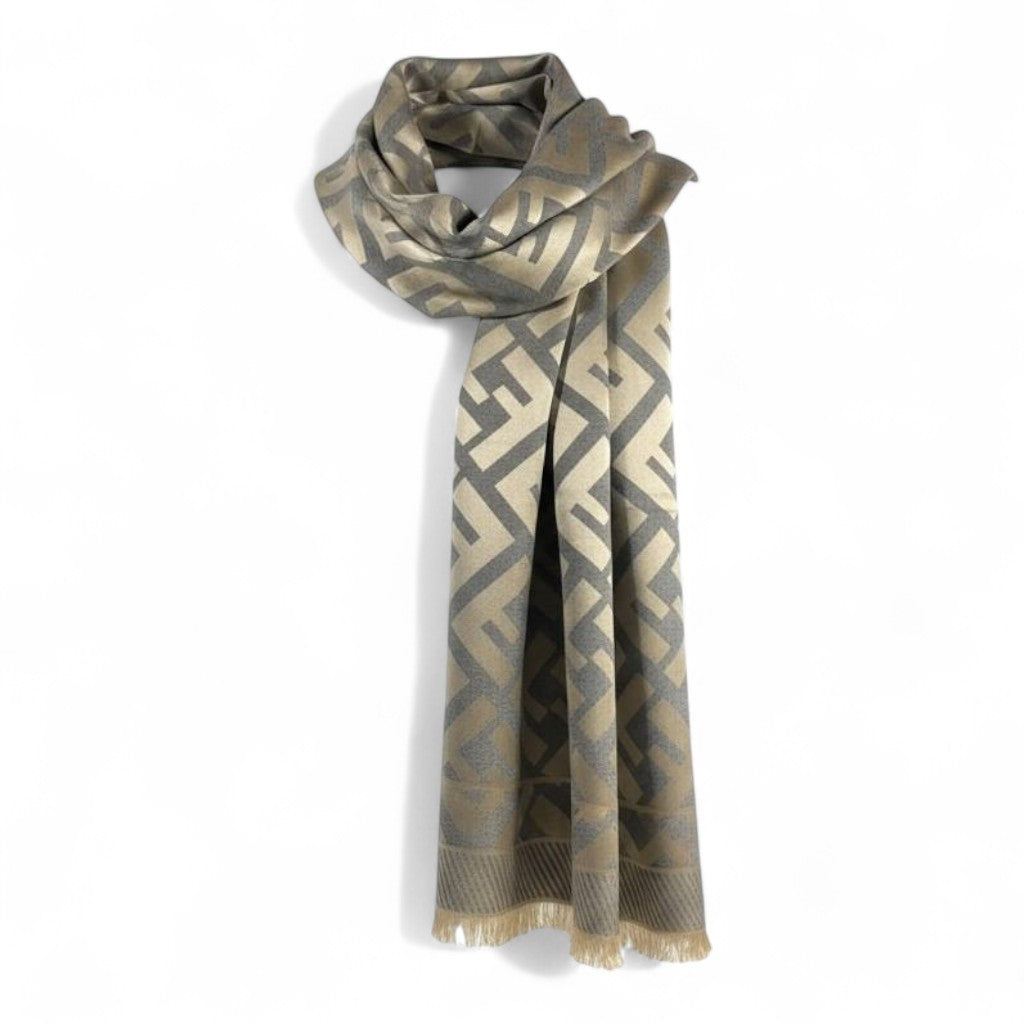 🩶✨ Fendi Double-Face Scarf – Beige & Grey Luxe Edition