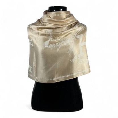 🤍✨ Hermès Double-Face Scarf – Golden Beige Elegance