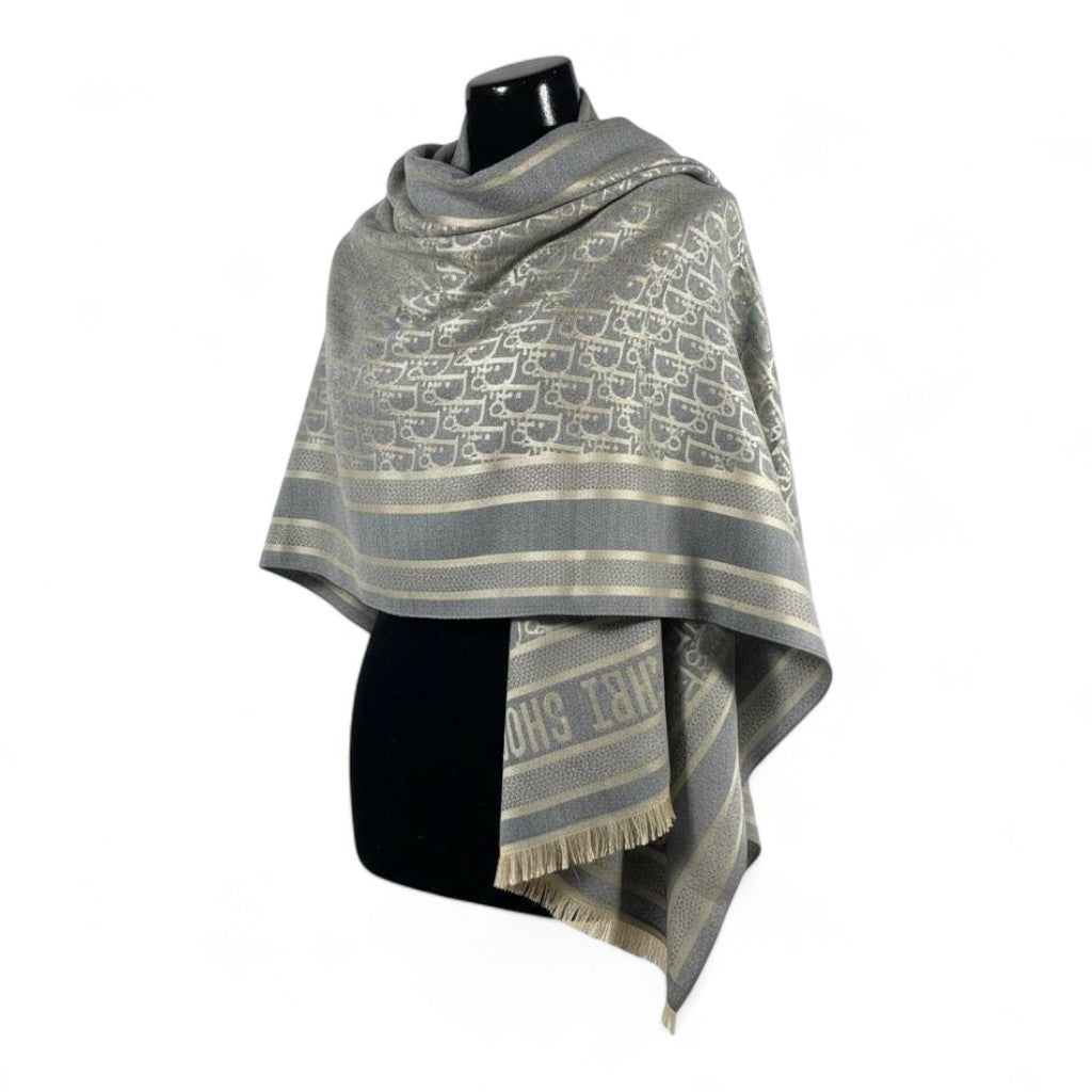 🤍🩶 Dior Double-Face Scarf – Grey & Beige Oblique Edition
