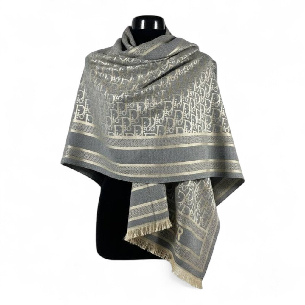 🤍🩶 Dior Double-Face Scarf – Grey & Beige Oblique Edition