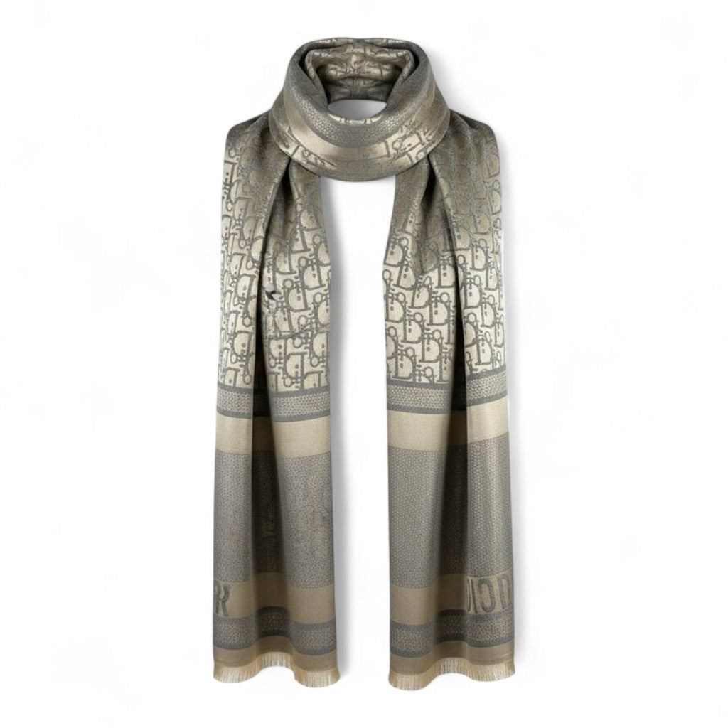 🤍🩶 Dior Double-Face Scarf – Grey & Beige Oblique Edition