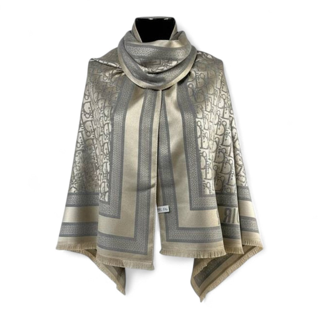 🤍🩶 Dior Double-Face Scarf – Grey & Beige Oblique Edition