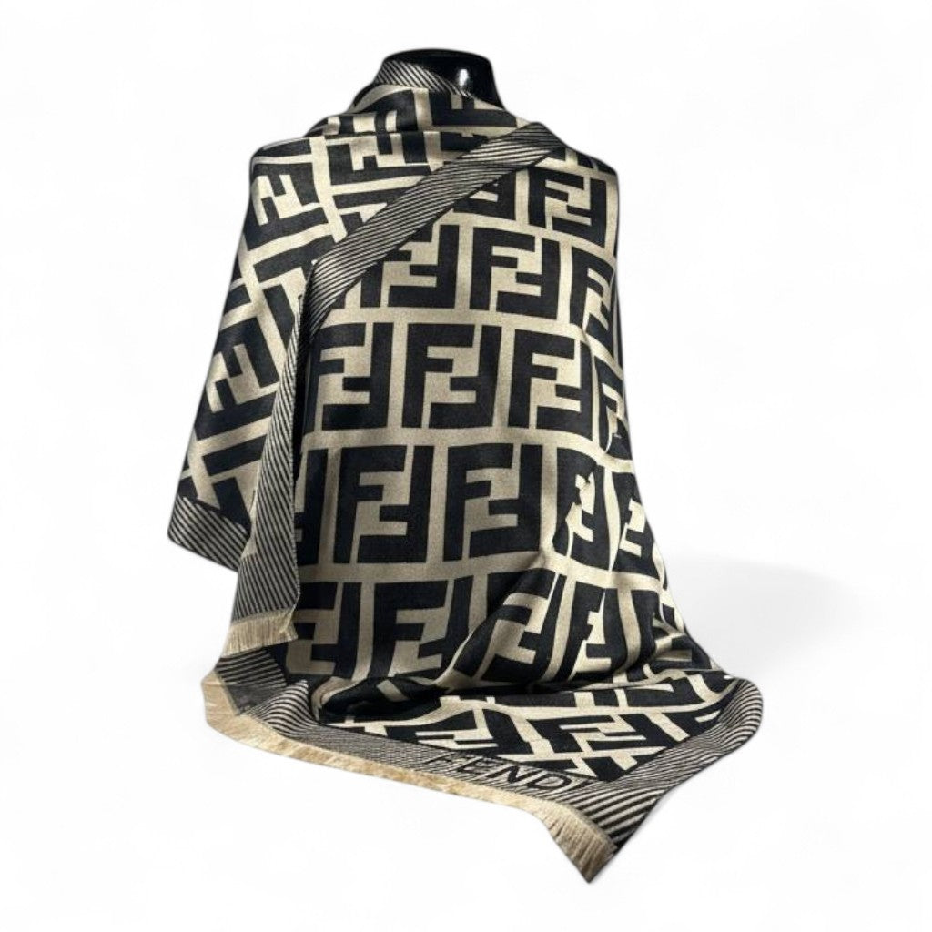 🖤✨ Fendi Double-Face Scarf – Black & Gold Monogram Edition