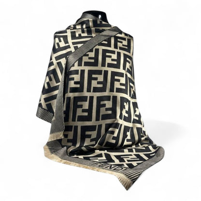 🖤✨ Fendi Double-Face Scarf – Black & Gold Monogram Edition