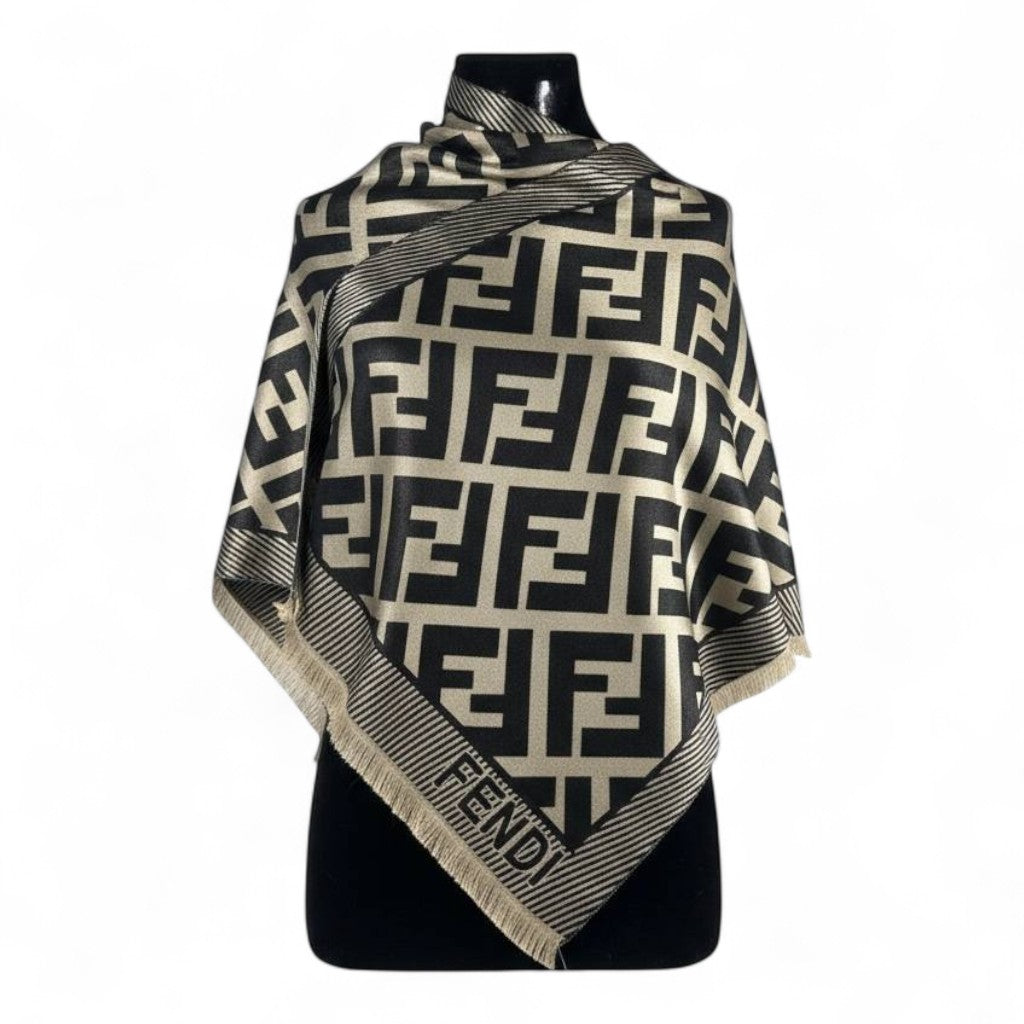 🖤✨ Fendi Double-Face Scarf – Black & Gold Monogram Edition