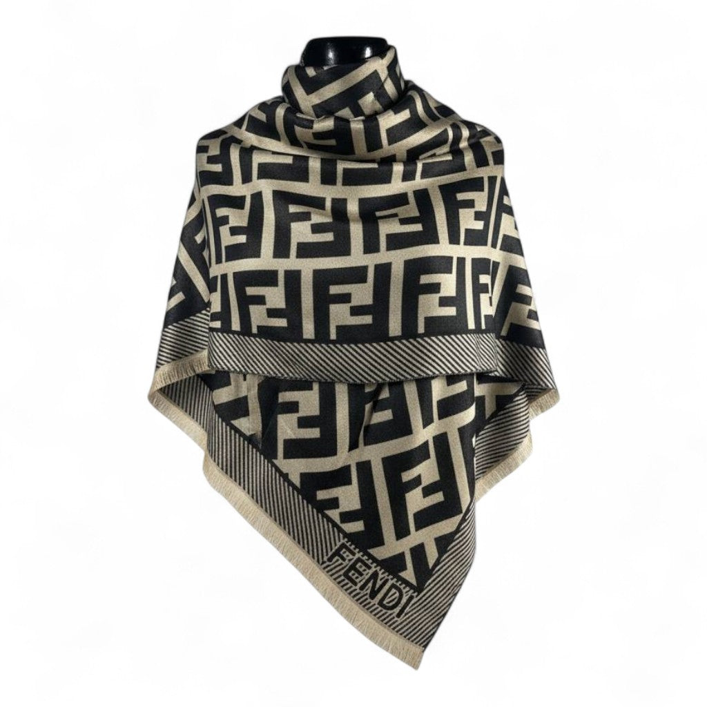 🖤✨ Fendi Double-Face Scarf – Black & Gold Monogram Edition