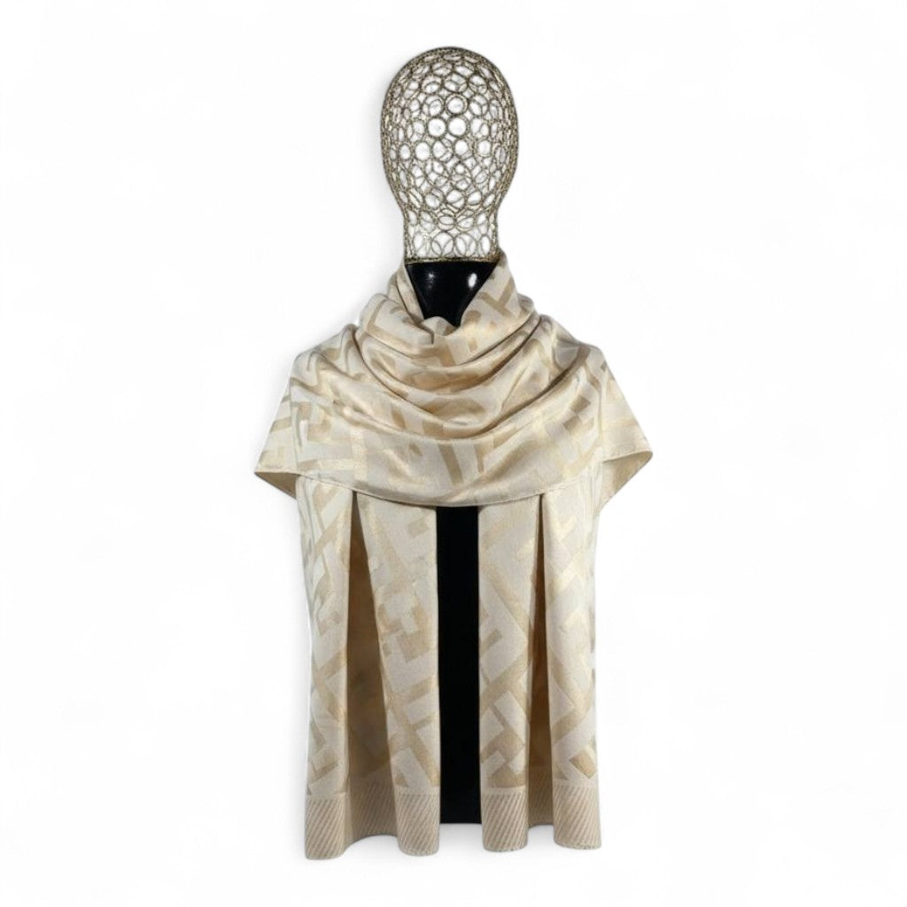 🤍✨ Fendi Double-Face Scarf – Ivory & Champagne Edition