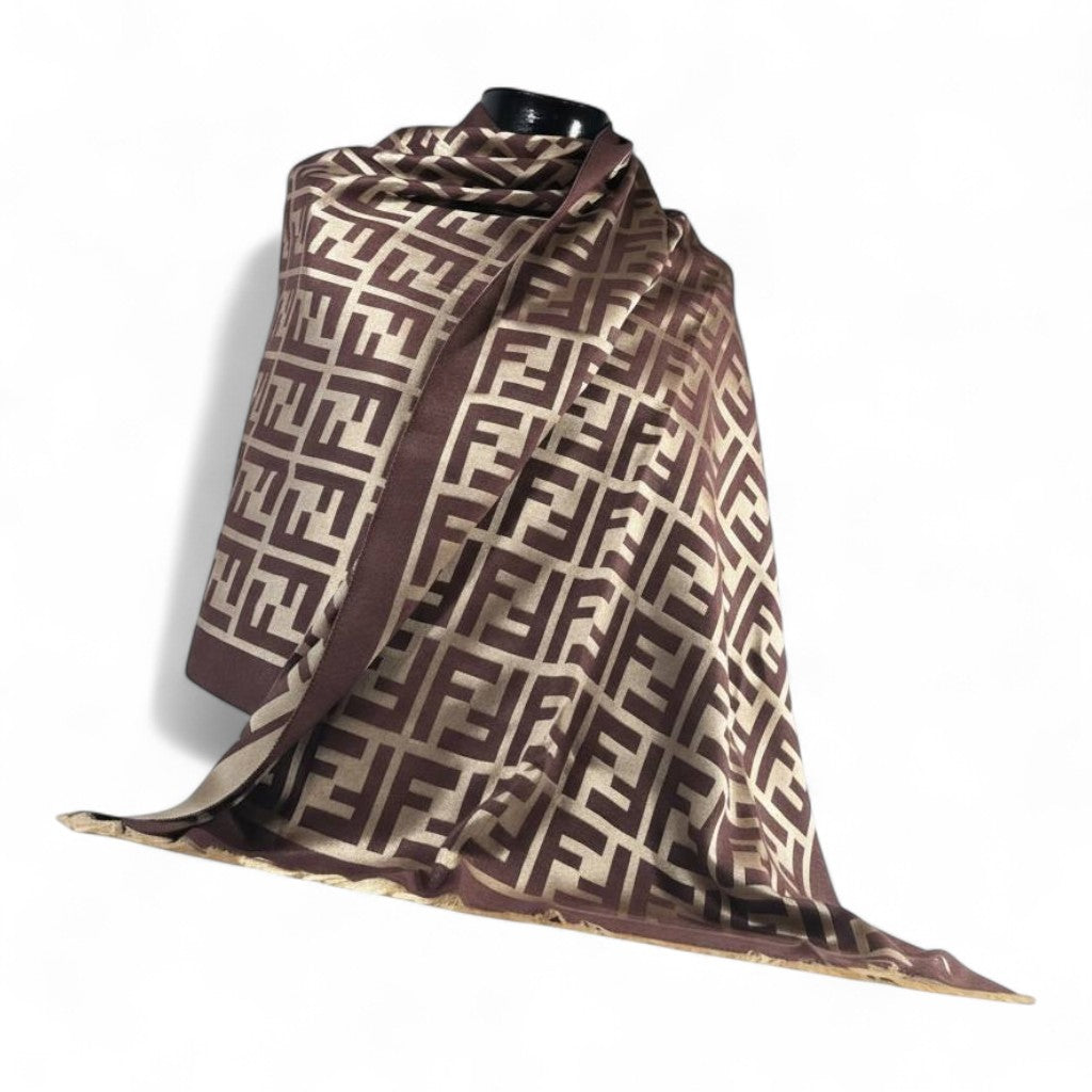 🤎✨ Fendi Double-Face Scarf – Mocha & Beige Edition