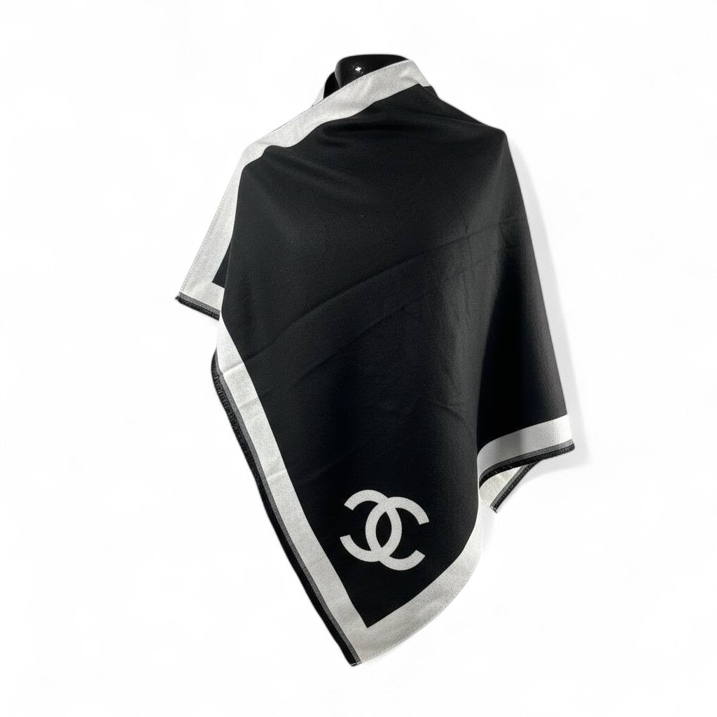 Chanel Double-Face Luxury Scarf 🖤 | Reversible Black & Silver Shawl