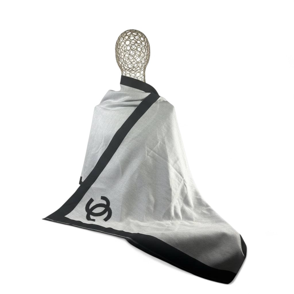 Chanel Double-Face Luxury Scarf 🖤 | Reversible Black & Silver Shawl