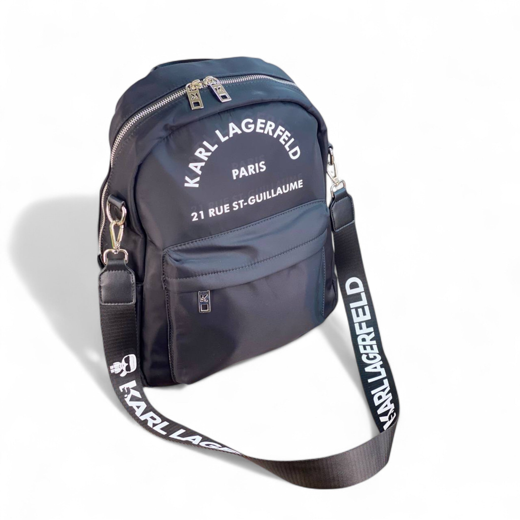 Karl Lagerfeld Black Nylon Backpack 🖤 – Parisian Street Style Meets Function