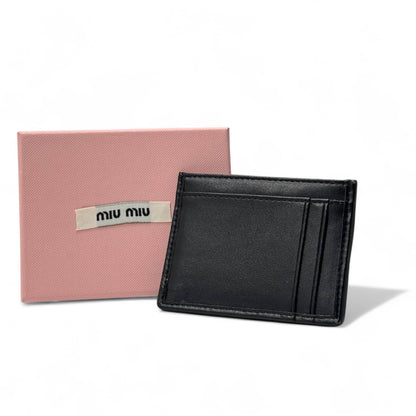 Miu Miu Black Matelassé Leather Card Holder 💼✨ – With Signature Pink Box