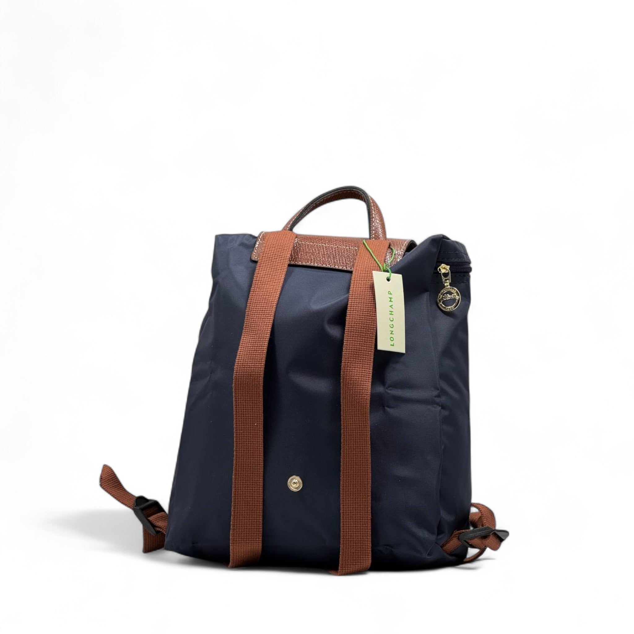 Longchamp Le Pliage Nylon Backpack 🎒✨ – Navy with Brown Leather Trim