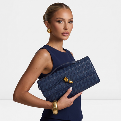 🔥 Bottega Veneta Inspired Woven Clutch – Navy Luxe Edition 🔥