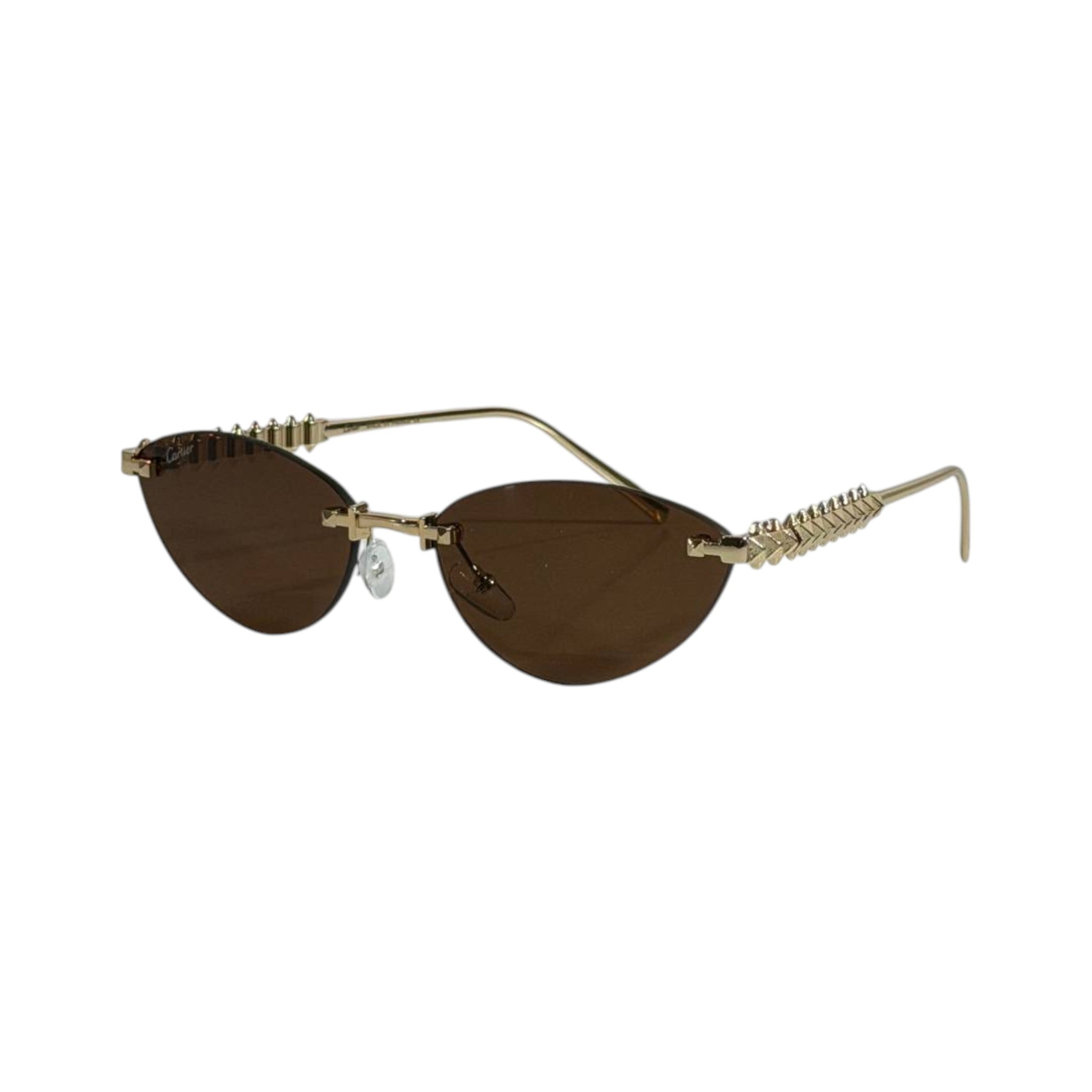 Cartier Cat-Eye Rimless Sunglasses 🕶️ | Gold Frame Brown Lens