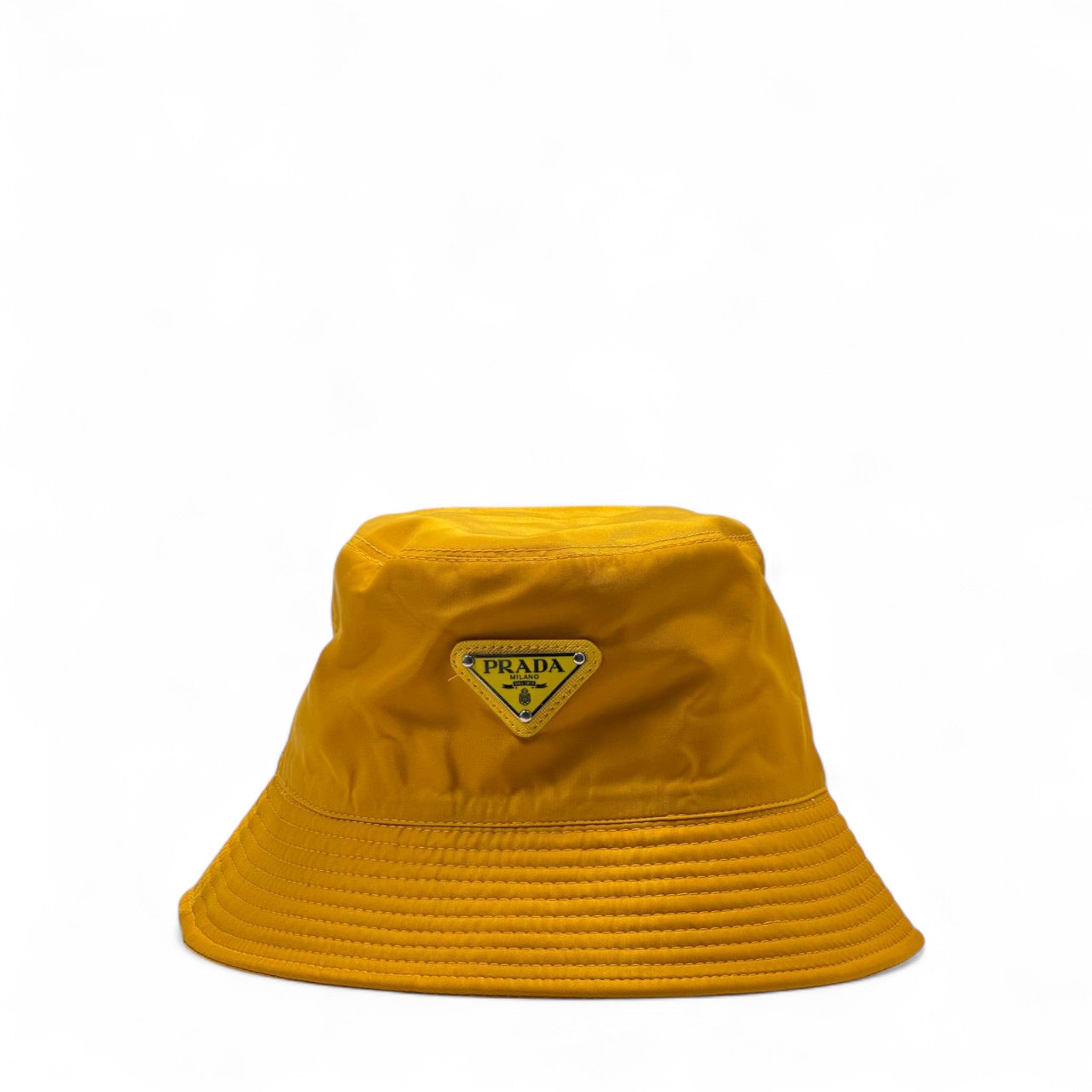 Prada Re-Nylon Bucket Hat – Golden Yellow ☀️