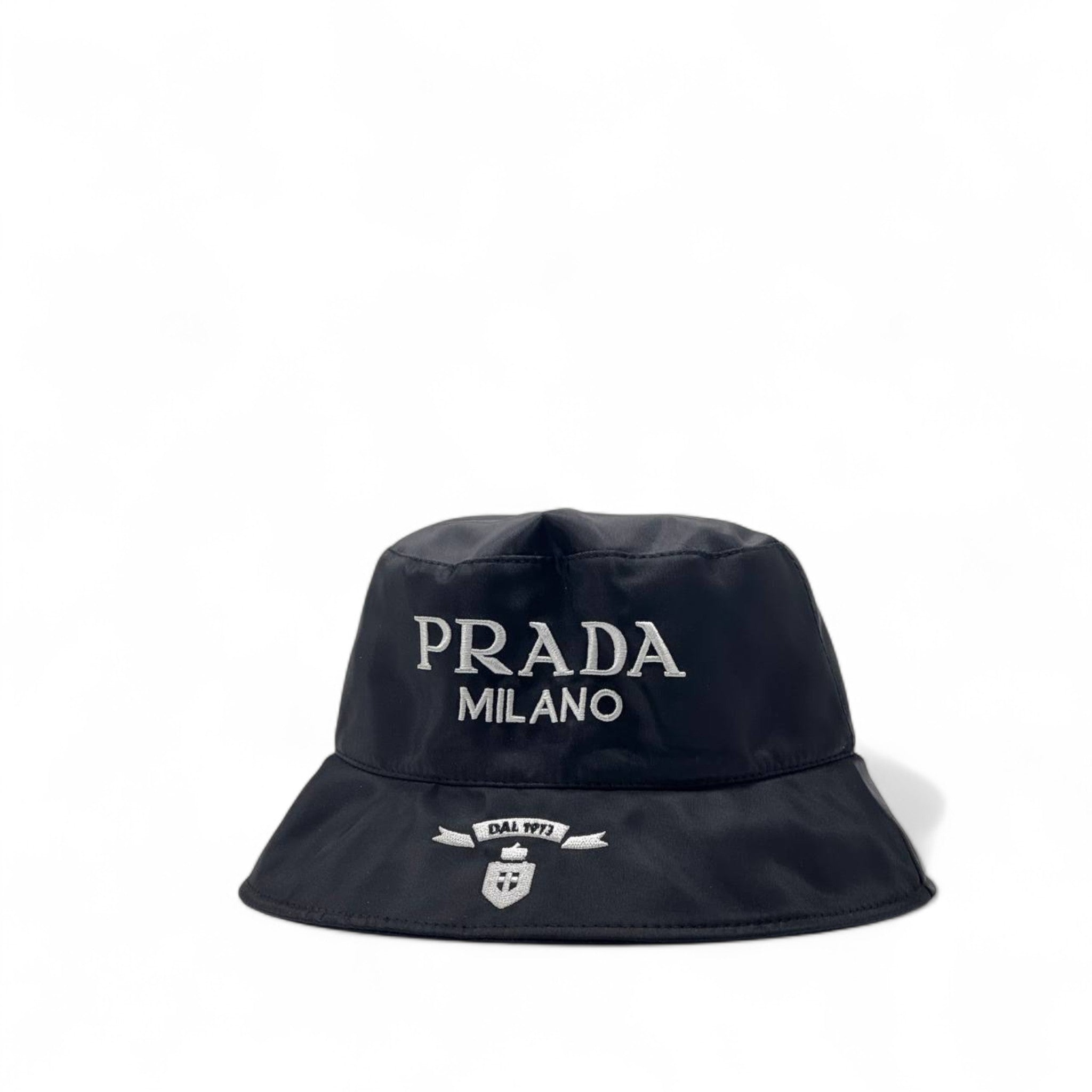 Prada Milano Embroidered Bucket Hat – Black Elegance 🖤