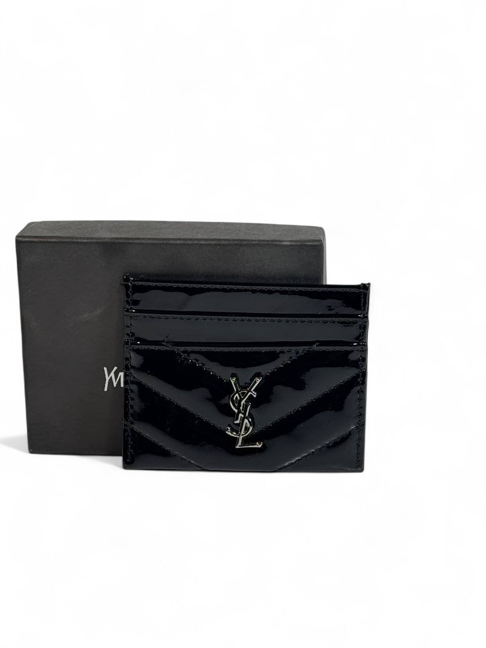 🖤 Saint Laurent Black Patent Leather Card Holder – Iconic Shine, Parisian Elegance 💼